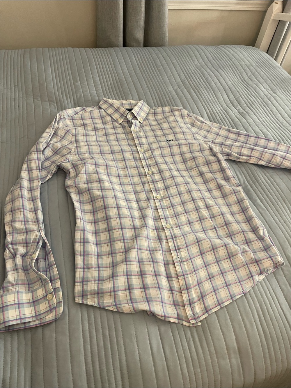 Vineyard Vines Men's Plaid Button-Down Shirt in Lavender and White